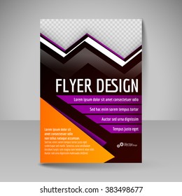 Brochure template. Editable A4 poster for design, presentation, education, website, magazine cover. Business flyer. Purple and orange colors.