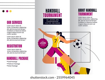 Brochure Template Featuring Handball in Flat Hand-Drawn Style