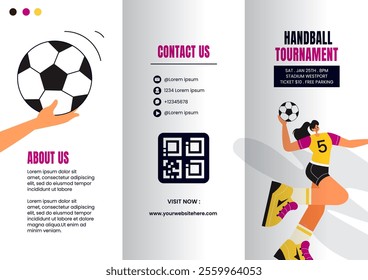 Brochure Template Featuring Handball in Flat Hand-Drawn Style