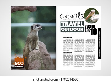 Brochure template flyer with animal nature, vector mockup