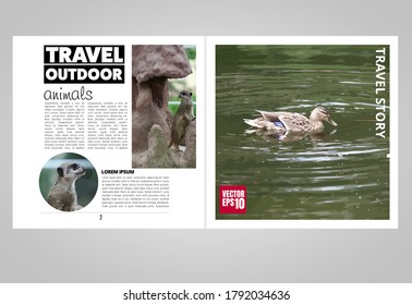 Brochure template flyer with animal nature, vector mockup