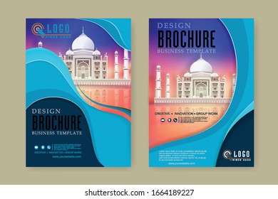 Brochure template flyer background for business design, Taj Mahal of india Annual report template, brochure layout, flyer template.