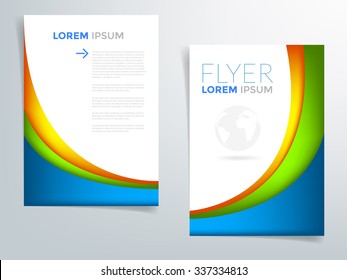 Brochure template flyer background for business design in A4 size , colorful blue green orange curve line element with white space, Vector EPS10