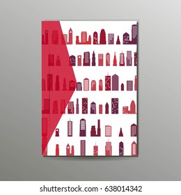 Brochure Template, Flyer, Book Cover With Colorful Buildings, City In Summer Color Palette