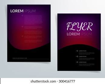Brochure template flyer design background with dark purple elements and black space for text and message brochure artwork design in A4 size