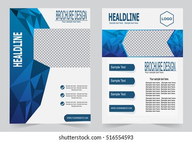Brochure template, Flyer design, blue vector background.