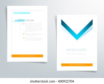 Brochure template flyer design vector background with blue and orange element arrow triangle and conner with space for text and message in A4 size