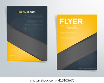 Brochure Template Flyer Design Vector Background With Black Blue Dark And Yellow Element With Space For Text And Message In A4 Size