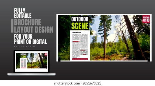 Brochure template flyer with nature landscape background