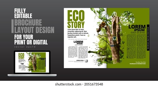 Brochure template flyer with nature landscape background