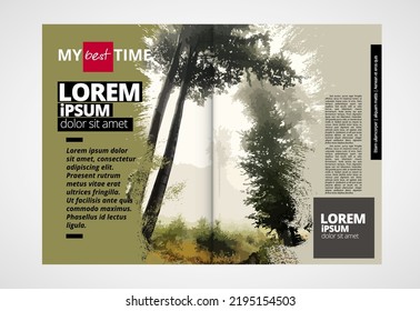 Brochure template flyer with nature landscape background