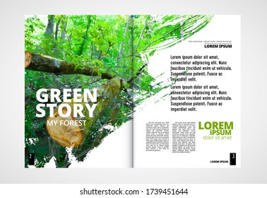 Brochure template flyer with sunny forest background