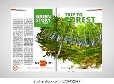 Brochure template flyer with sunny forest background