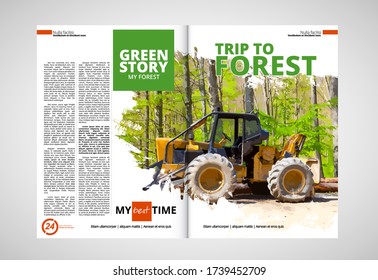 Brochure template flyer with sunny forest background