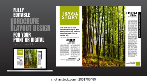 Brochure template flyer with sunny forest background
