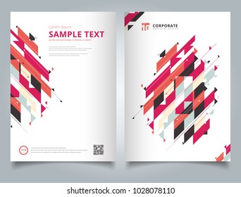 Brochure Template geometric modern diagonal and triangle element red tone color simple text. Business book cover design. Annual report, Magazine, Poster, Corporate Presentation, Portfolio, Flyer
