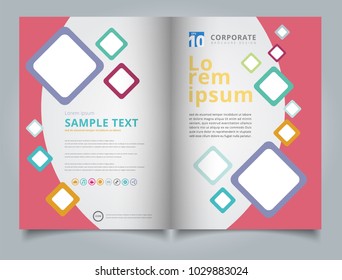 Brochure Template geometric squares colorful pastels rounded rectangle backgrounds simple text. Business book cover design. Annual report, Magazine, Poster, Corporate Presentation, Portfolio, Flyer