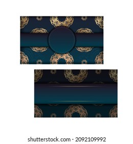 Brochure template with gradient blue color with vintage gold ornaments for your brand.