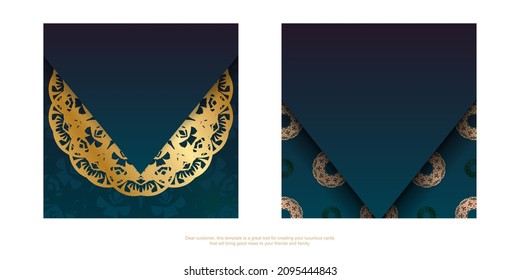 Brochure template with gradient blue color with Indian gold ornaments for your congratulations.