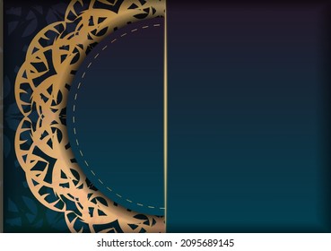 Brochure template with gradient blue color with mandala gold ornament prepared for printing.