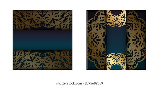 Brochure template with gradient blue color with Indian gold pattern for your design.