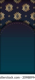 Brochure template with gradient blue color with vintage gold pattern ready for printing.