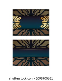 Plantilla de folleto con color azul gradiente con adornos dorados lujosos para su marca.