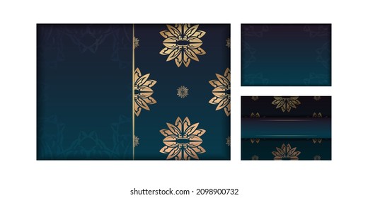 Brochure template with gradient blue color with mandala gold pattern for your brand.