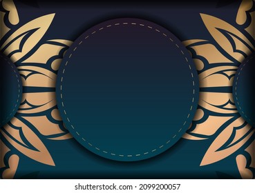 Brochure template with gradient blue color with vintage gold ornaments for your brand.