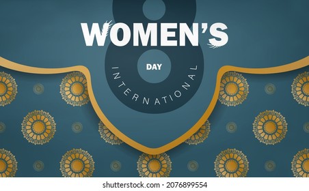 Brochure template international womens day blue color with abstract gold pattern