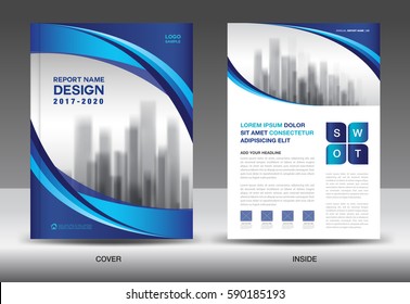 Brochure template layout, Blue cover design, annual report, magazine ads, flyer, advertisement,  booklet in A4