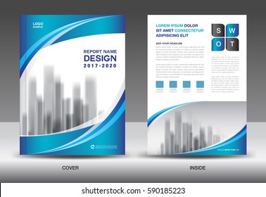 Brochure template layout, Blue cover design, annual report, magazine ads, flyer, advertisement, catalog, Booklet in A4