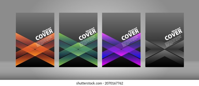 Brochure template layout, blue, orange, purple, black cover design, leaflet, magazine - Vector image.
A set of four vertical brochure templates with abstract and geometric backgrounds.