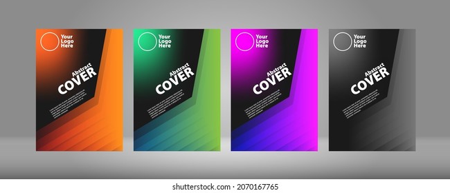 Brochure template layout, blue, orange, purple, black cover design, leaflet, magazine - Vector image.
A set of four vertical brochure templates with abstract and geometric backgrounds.