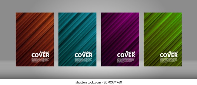 Brochure template layout, blue, orange, purple, black cover design, leaflet, magazine - Vector image.
A set of four vertical brochure templates with abstract and geometric backgrounds.