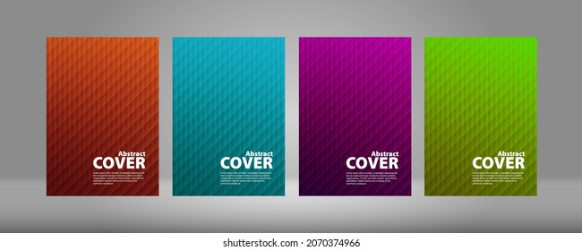 Brochure template layout, blue, orange, purple, black cover design, leaflet, magazine - Vector image.
A set of four vertical brochure templates with abstract and geometric backgrounds.