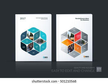 Brochure template layout collection, cover design annual report, magazine, flyer in A4 with rhombus, rectangle for business, flower style. Abstract vector design set.