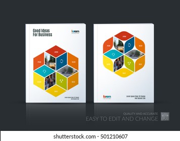Brochure template layout collection, cover design annual report, magazine, flyer in A4 with colorful rhombus, rectangle for business, flower style. Abstract vector design set.