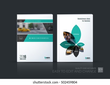 Brochure template layout collection, cover design annual report, magazine, flyer in A4  with green banners and flowers for business, building, consulting. Abstract vector design set.