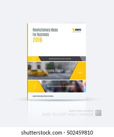 Brochure template layout collection, cover design annual report, magazine, flyer in A4  with yellow banners and diagonals for business, building, consulting. Abstract vector design.