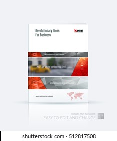 Brochure template layout collection, cover design annual report, magazine, flyer in A4  with red grey banners and diagonals for business, building, consulting. Abstract vector design.