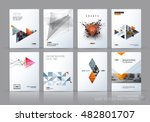 Brochure template layout, cover design annual report, magazine, flyer in A4 with grey yellow polygonal triangles, 3d mesh polygons, rounds, lines, explosion for business and sale shopping. Vector set.