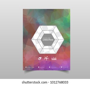 Brochure template layout, cover design annual report, magazine, flyer or booklet in A4 with blue geometric shapes on polygonal background. Vector Illustration.
