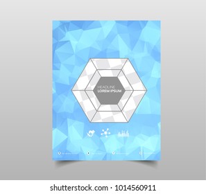 Brochure template layout, cover design annual report, magazine, flyer or booklet in A4 with blue geometric shapes on polygonal background. Vector Illustration.