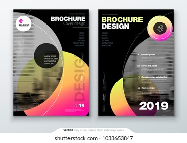 Brochure template layout, cover design annual report, magazine, flyer or booklet in A4 with color circle shapes in swiss or magna style. Vector Illustration.