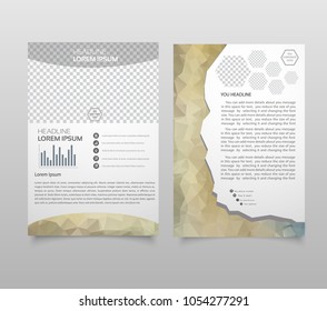 Brochure template layout, cover design annual report, magazine, flyer, leaflet booklet in A4 with turquoise colorful triangles texture and polygonal background. Vector Illustration.