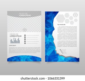 Brochure template layout, cover design annual report, magazine, flyer, leaflet booklet in A4 with turquoise colorful triangles texture and polygonal background. Vector Illustration.