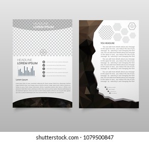 Brochure template layout, cover design annual report, magazine, flyer, leaflet booklet in A4 with turquoise colorful triangles texture and polygonal background. Vector Illustration.