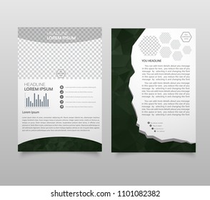 Brochure template layout, cover design annual report, magazine, flyer, leaflet booklet in A4 with turquoise colorful triangles texture and polygonal background. Vector Illustration.