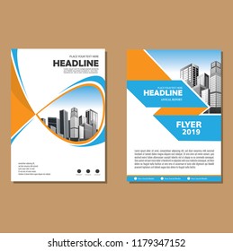 Brochure template layout, cover design annual report, magazine, flyer or booklet in A4 with blue geometric shapes on polygonal background